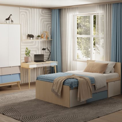 Модульная детская Лесли 1 Светло-синий/Береза