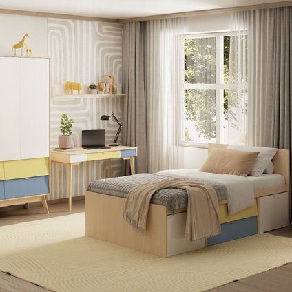 Модульная детская Лесли-1 Plywood Mustard