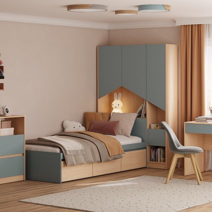 Модульная детская Пенни 2 Серо-зеленый/Береза