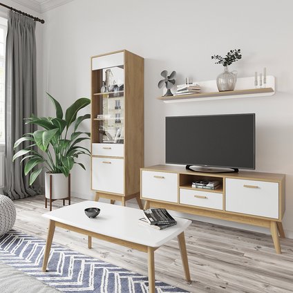 Модульная гостиная Нордик 2 Белый/Дуб Золотистый