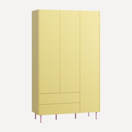 Распашной шкаф Изи 3-130x220 Желтый/Розовый